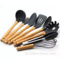 Manuse de bambu Silicone Kitchen Cooking Utensil Conjuntos